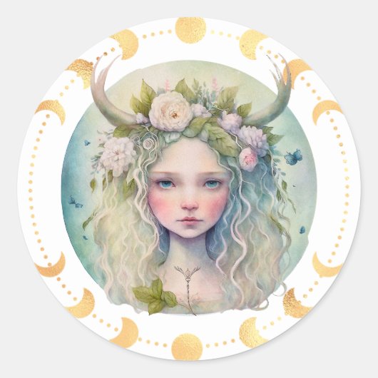 Lente maanfase ronde sticker (Voorkant)