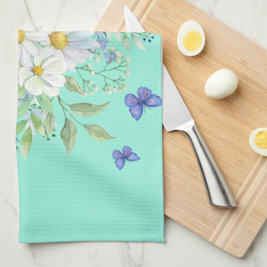  lente madeliefjes met blauwe vlinders theedoek (Quarter Fold)