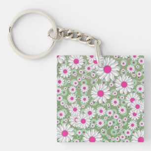 Lente Madeliefjes Wit Roze Groen Sleutelhanger