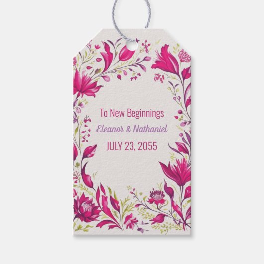 Lente Magenta Tuin Bloemen Bruiloft Cadeaulabel (Voorkant)