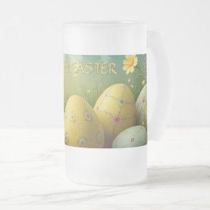 Lente magie met Paaseieren in een zee van bloemen Matglas Bierpul