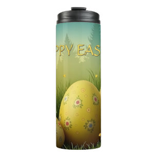 Lente magie met Paaseieren in een zee van bloemen Thermosbeker