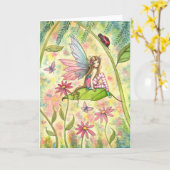 Lente Magie Schattige Fee en Lieveheersbeestje Fan Kaart (Gele Bloem)