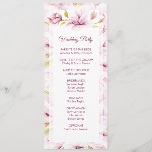 Lente Magnolia's Bloemen Huwelijksceremonie Programmakaart (Achterkant)