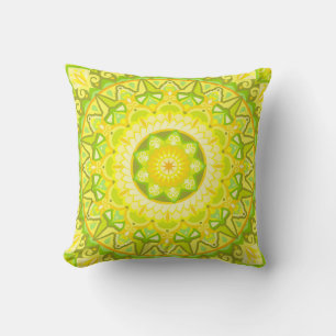 Lente Mandala Groen Geel Bloem Boho Kussen