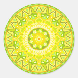 Lente Mandala Groen Geel Bloemig Esthetisch Boho Ronde Sticker