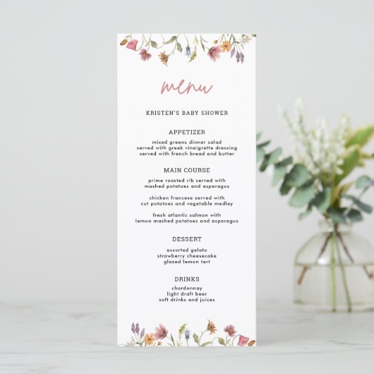 Lente Meisje Baby Shower Kleine Wilde Bloem Menu (Staand voorkant)