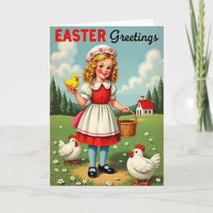 Lente Meisje Pasen Scene Kaart