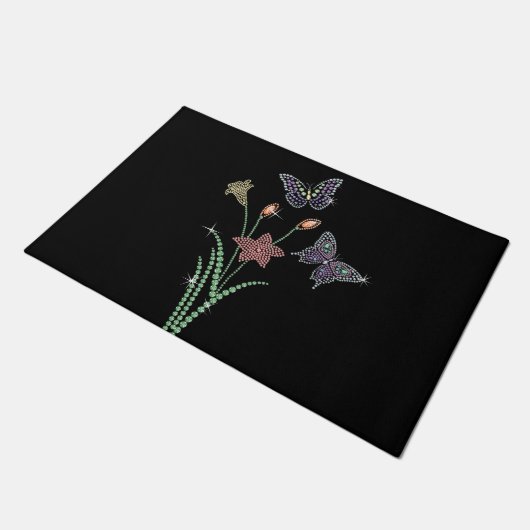 Lente Met Edelstenen Versierde Bloemen Rhinestone Deurmat (Schuin)