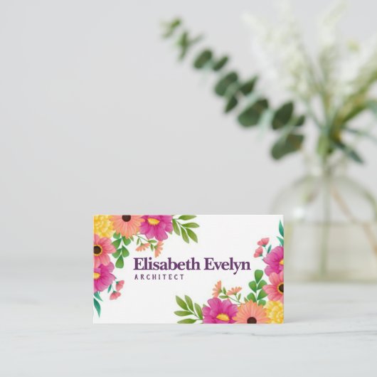 Lente met kleurrijke bloemen visitekaartje (Staand voorkant)