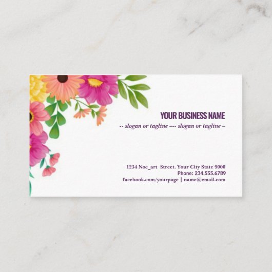 Lente met kleurrijke bloemen visitekaartje (Achterkant)