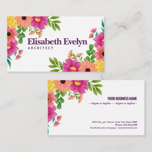 Lente met kleurrijke bloemen visitekaartje (Voorkant / Achterkant)