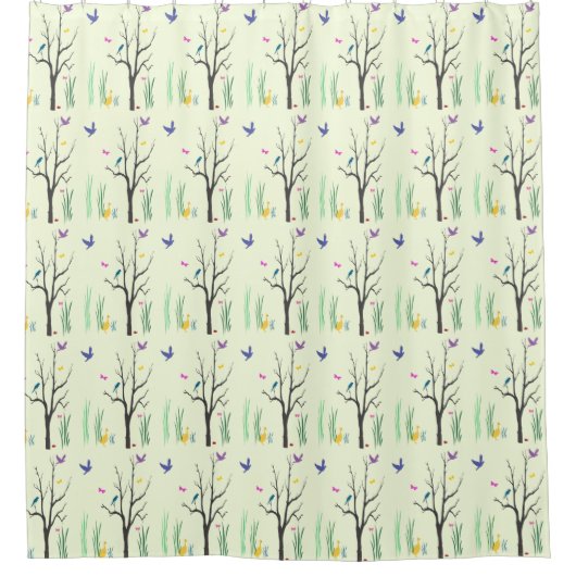 Lente met vogels en Butterflies Shower Curtain Douchegordijn (Voorkant)