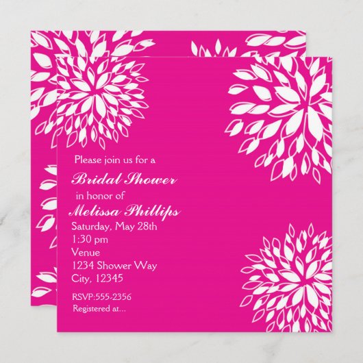 Lente Modern Hot Roze & Wit Bloemen Uitnodiging (Voorkant / Achterkant)