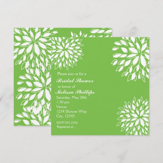 Lente Moderne Lime Groen Wit Bloemen Uitnodiging (Voorkant / Achterkant)
