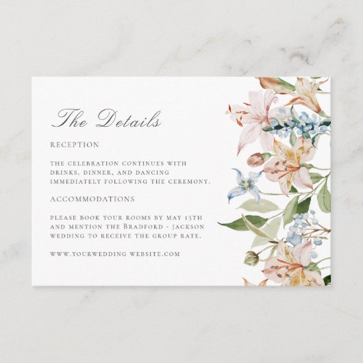 Lente Moderne Waterverf Bloemige Trouwdetails Informatiekaartje (Voorkant)