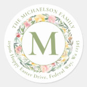 Lente Monogram Watercolor Bloem Ronde Sticker (Voorkant)