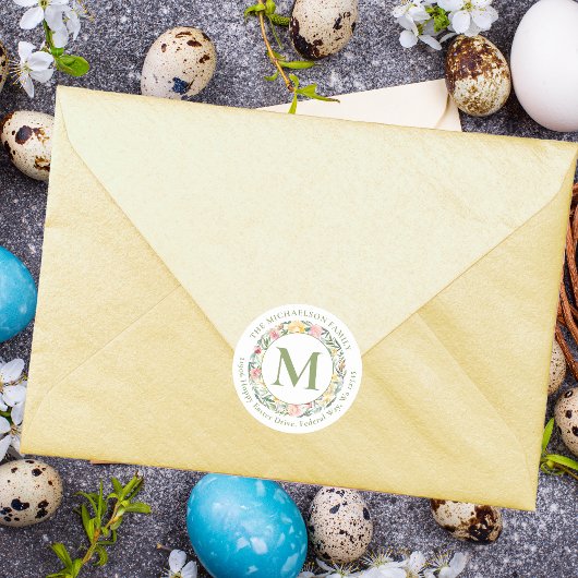 Lente Monogram Watercolor Bloem Ronde Sticker