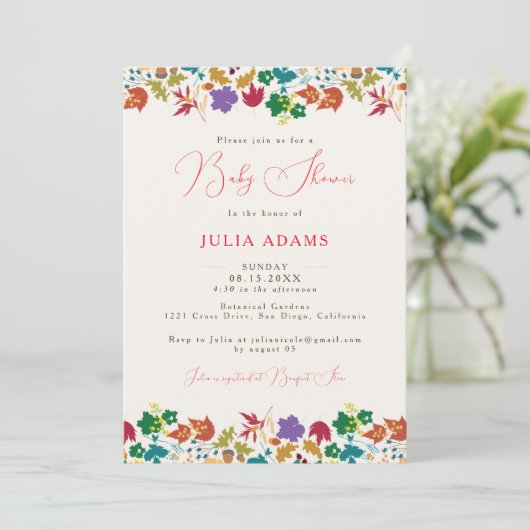 Lente Mosterd Geel Paarse Bloem Baby Shower Kaart (Staand voorkant)