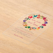 Lente Mosterd Geel Paarse Meadow Bloem Bruiloft Acryl Uitnodigingen (Laagn)