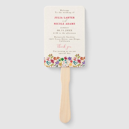 Lente Mosterd Geel Paarse Meadow Bloem Bruiloft Handwaaier (Voorkant)