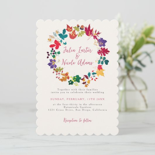 Lente Mosterd Geel Paarse Meadow Bloem Bruiloft Kaart (Staand voorkant)