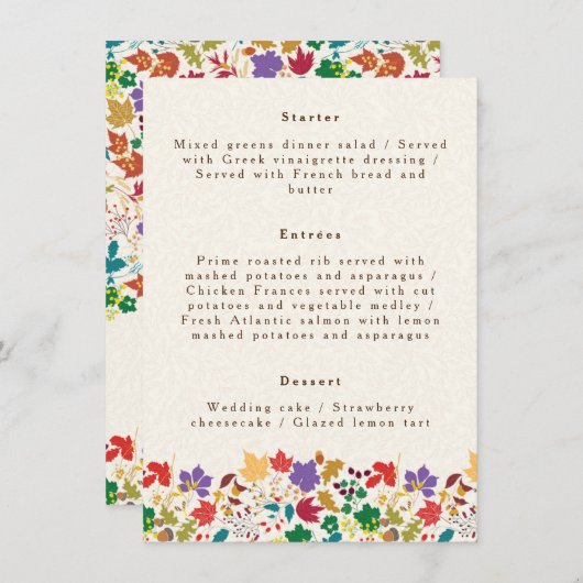 Lente Mosterd Geel Paarse Meadow Bloem Bruiloft Menu (Voorkant / Achterkant)