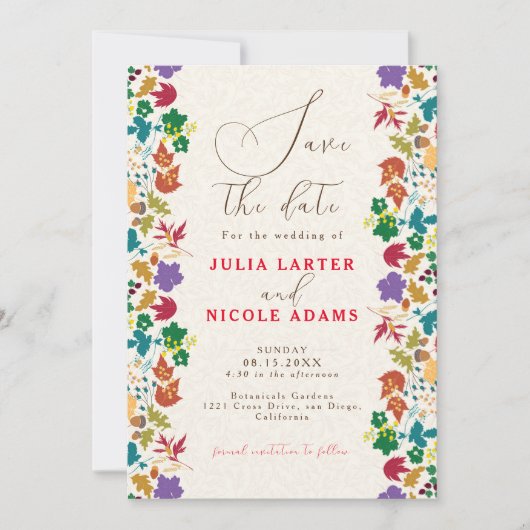 Lente Mosterd Geel Paarse Meadow Bloem Bruiloft Save The Date (Voorkant)