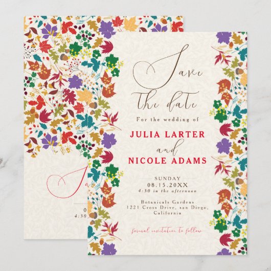 Lente Mosterd Geel Paarse Meadow Bloem Bruiloft Save The Date (Voorkant / Achterkant)