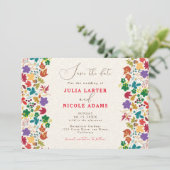 Lente Mosterd Geel Paarse Meadow Bloem Bruiloft Save The Date (Staand voorkant)