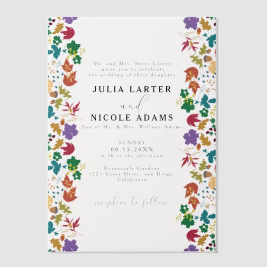 Lente Mosterd Geel Paarse Meadow Bloem Bruiloft Vellum Uitnodigingen (Voorkant)