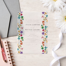 Lente Mosterd Geel Paarse Meadow Bloem Bruiloft Vellum Uitnodigingen