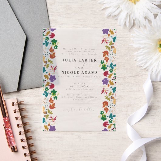 Lente Mosterd Geel Paarse Meadow Bloem Bruiloft Vellum Uitnodigingen (Huwelijk)