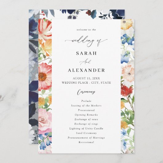 Lente Multi Color Florals Trouwprogramma Kaart (Voorkant / Achterkant)