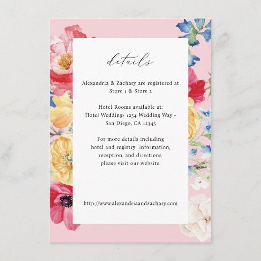 Lente Multi Kleur Bloemen Details - Roze Informatiekaartje (Voorkant)