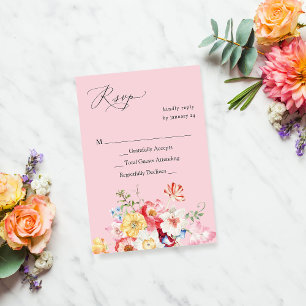 Lente Multi Kleur Bloemen geen Maaltijd RSVP - Roz Kaartje
