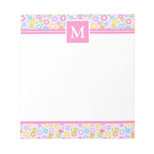 Lente Multi Kleur Bloemen Monogram Notitieblok (Voorkant)