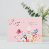 Lente Multi Kleur Bloemen w Maaltijd RSVP - Roze (Staand voorkant)