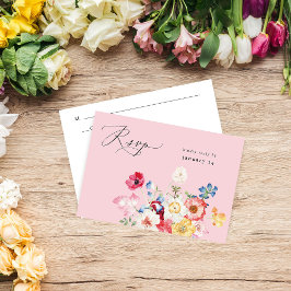 Lente Multi Kleur Bloemen w Maaltijd RSVP - Roze Kaartje