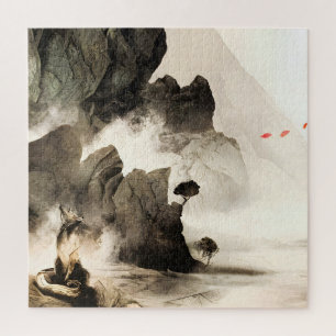 Lente Mystieke Vos Mistige Berg Minimalistische Ze Legpuzzel