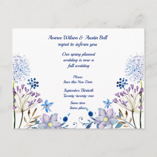 Lente naar herfst uitstel trouwdatum Aankondiging  (Voorkant)
