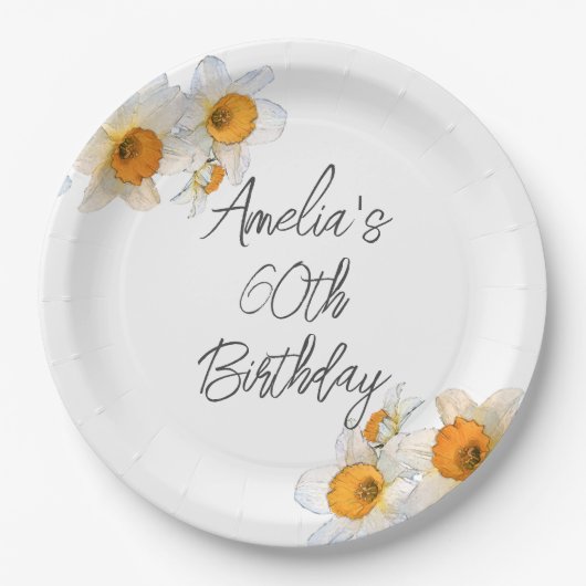 Lente narcis elke leeftijd verjaardag papieren bordje (Voorkant)