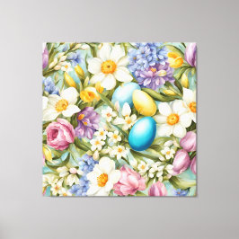 Lente. Narcissen, Hyacinten, Tulpen, Paaseieren Canvas Afdruk