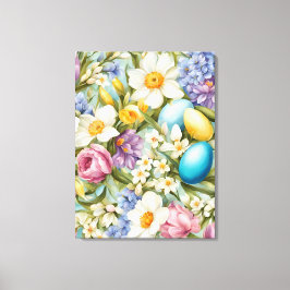 Lente. Narcissen, Hyacinten, Tulpen, Paaseieren Canvas Afdruk