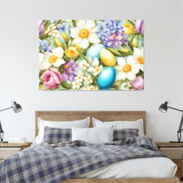 Lente. Narcissen, Hyacinten, Tulpen, Paaseieren Canvas Afdruk