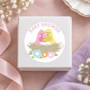 Lente Nestelende Vogels Baby Meisje Shower Ronde Sticker