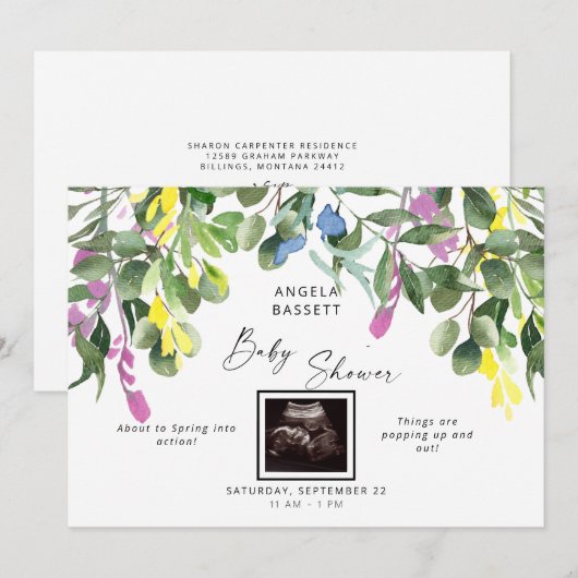 Lente Ongeveer aan Pop Echografie Wildflower Baby Kaart (Voorkant / Achterkant)