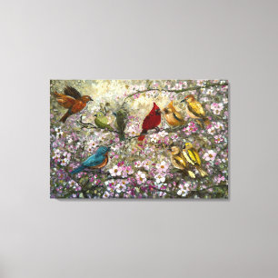 Lente Ontmoeting: Kleurrijke Zangvogels Geschenken Canvas Afdruk
