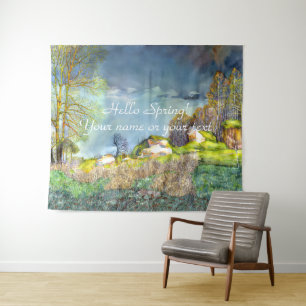 Lente onweersbui schilderij Waterverf Tapestry Wandkleed