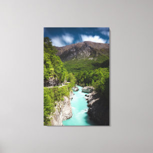 Lente op de Soča van de brug Napoleon Canvas Afdruk